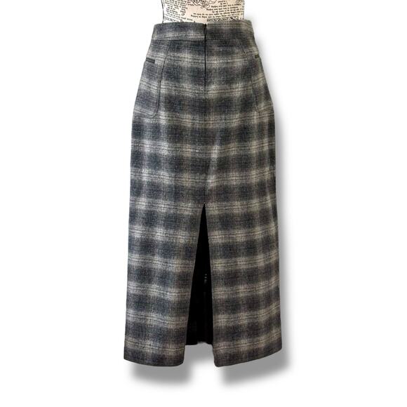 Vintage 90s The Limited Size 2 Gray Wool Plaid Maxi Pencil Skirt - Made in Italy - Picture 4 of 4